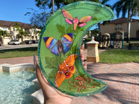 Butterfly Forrest Crescent Moon Tray